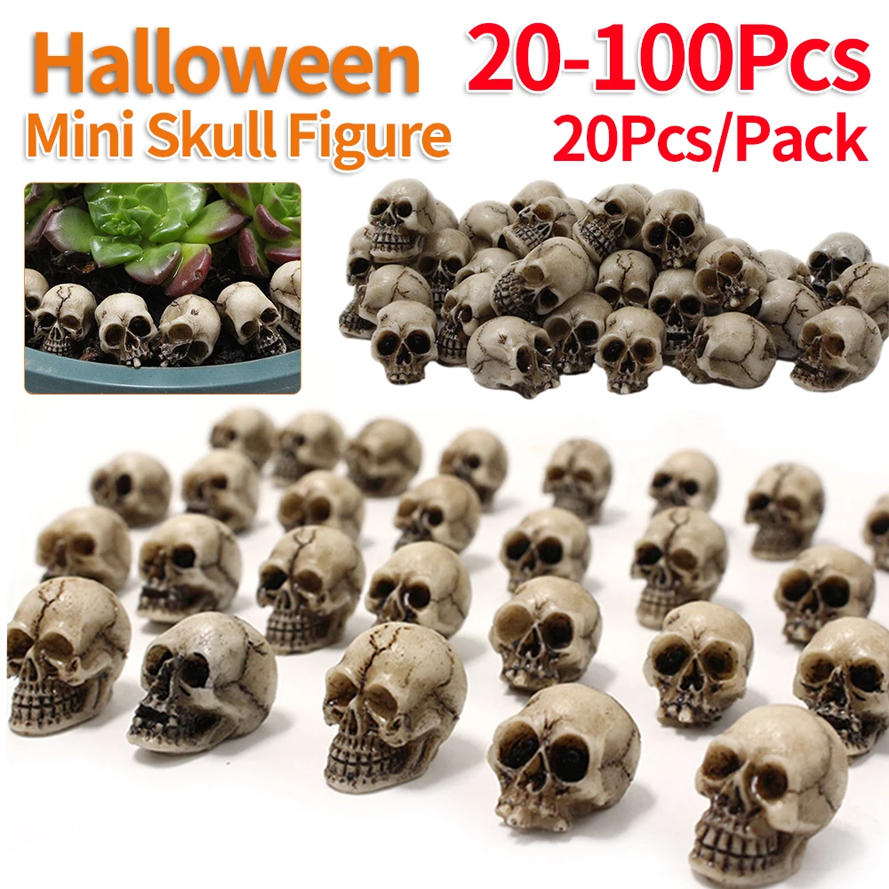 20-100 Pcs Mini Skull Figure Halloween Miniature Skulls Heads Creative Festival Theme Landscape Garden Potted Plant Decorations