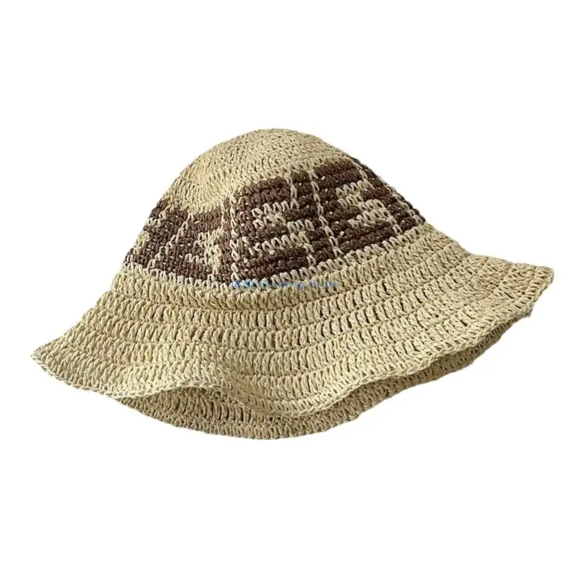 N0PE قبعة من القش مطرزة يدويًا وقابلة للطي ذات حواف واسعة وخفيفة الوزن من الكروشيه في الهواء الطلق
