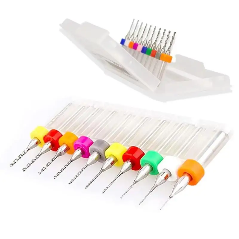 10Pcs Mini Carbide PCB Drill Bit Set 0.1‑1.2mm 1/8 Inch Shank For Printed Circuit Board Hole Drilling Cutter