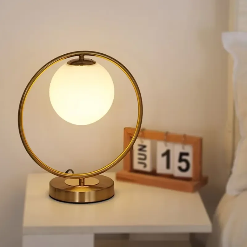 Simple modern bedroom bedside lamp Nordic decorative glass night lamp eye protection learning table lamp creative round table