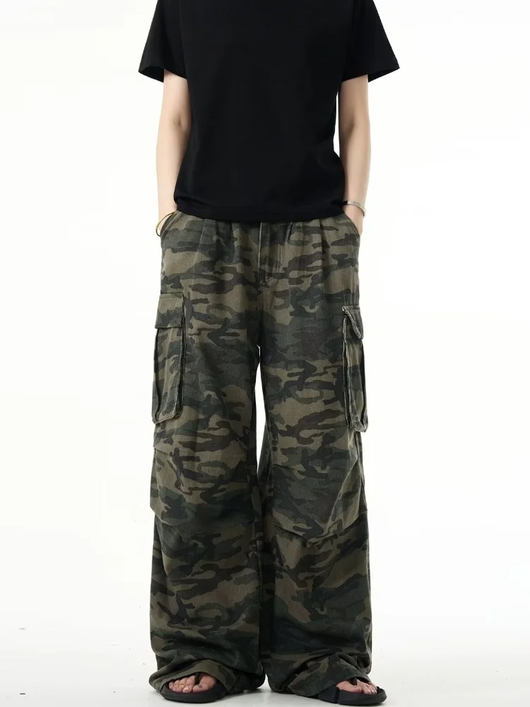 2024 ropa y2k streetwear camuflagem baggy carga calças jeans para roupas femininas perna larga multi bolsos casual senhora calças compridas