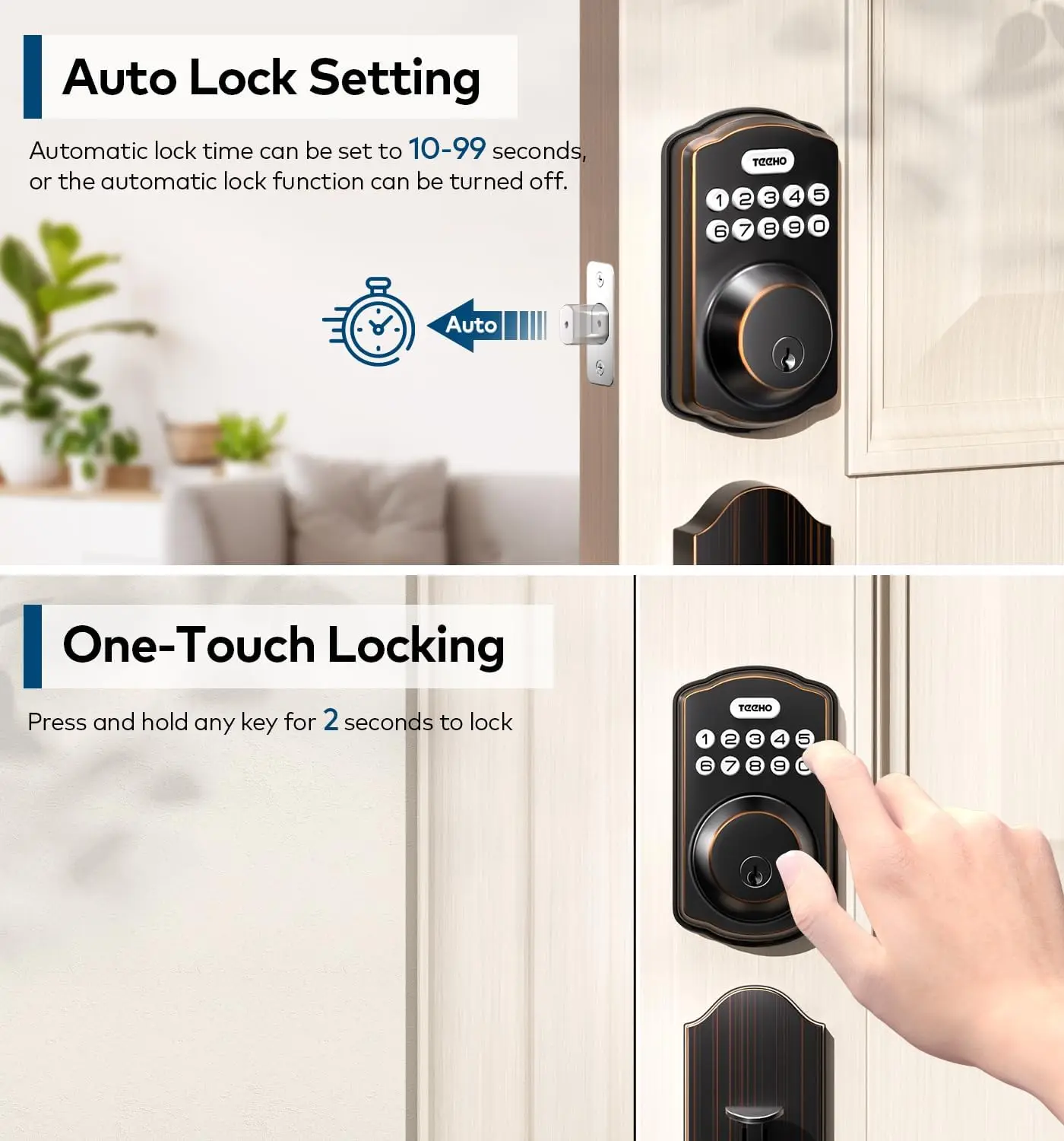 Keyless Entry Door Lock Deadbolt With Handle Set, Electronic Digital Smart Locks Set For Front Door With 2 Keys, Easy To Install
