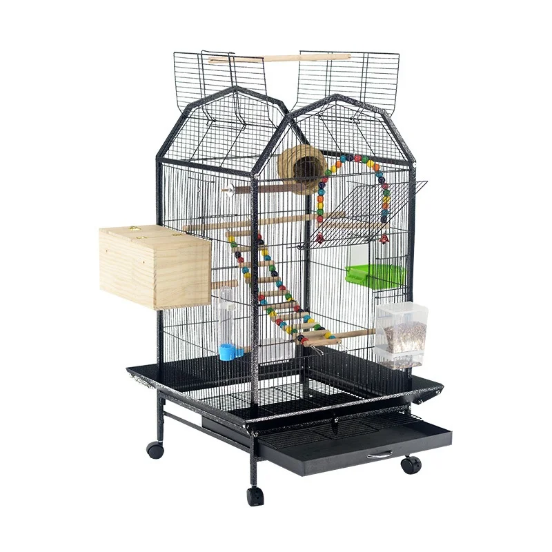

Multi-Functional Metal Birdcage with Solid Pattern Button Closure Pet Cage Parrot Villa with Plastic Tray Bird Rack