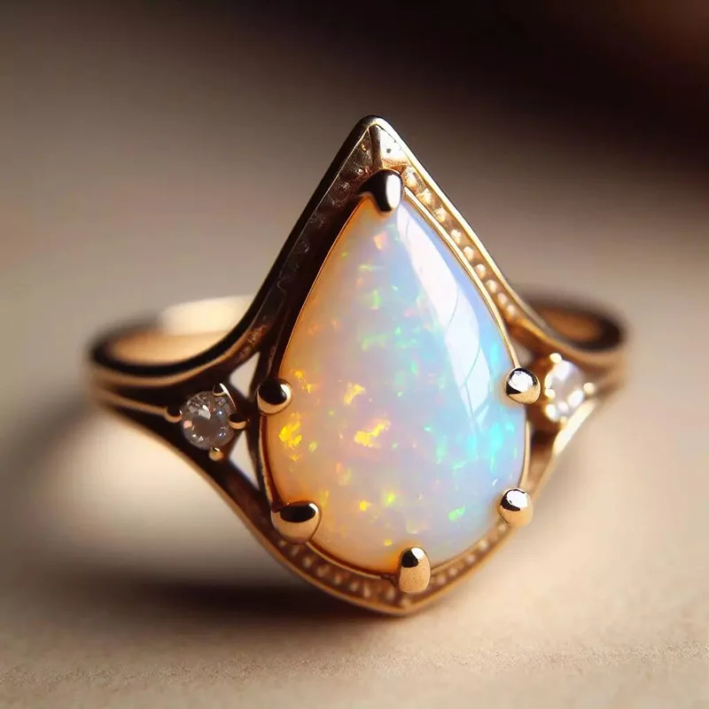 European and American Metal Droplet Multi Claw Inlaid Ring, Imitating The Style of The Australian Royal Court, Layered Jewelry