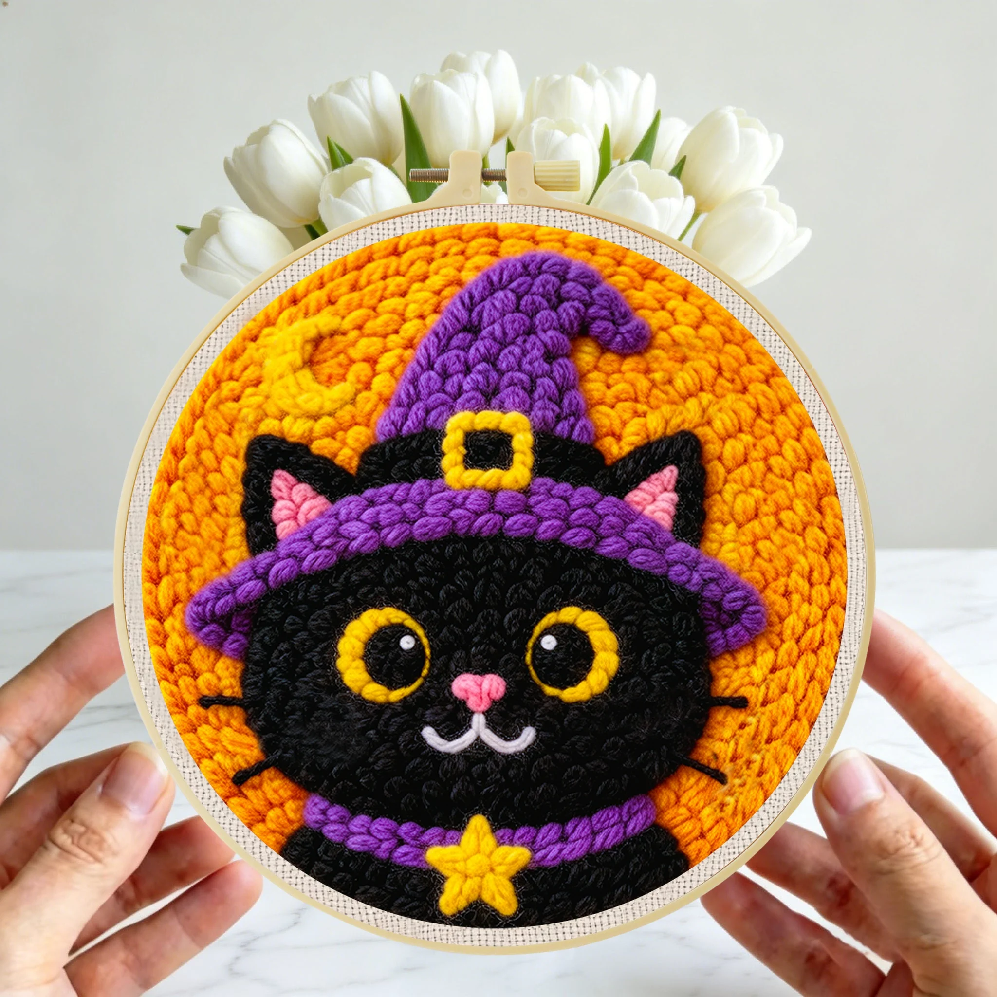 Anfänger-Halloween-Punch-Needle-Stickerei-Set 20x20cm 1 Stück Entspannendes Grusel-Geist-Kürbis-DIY-Set für Süßes oder Saures Partydekoration – Detail 3