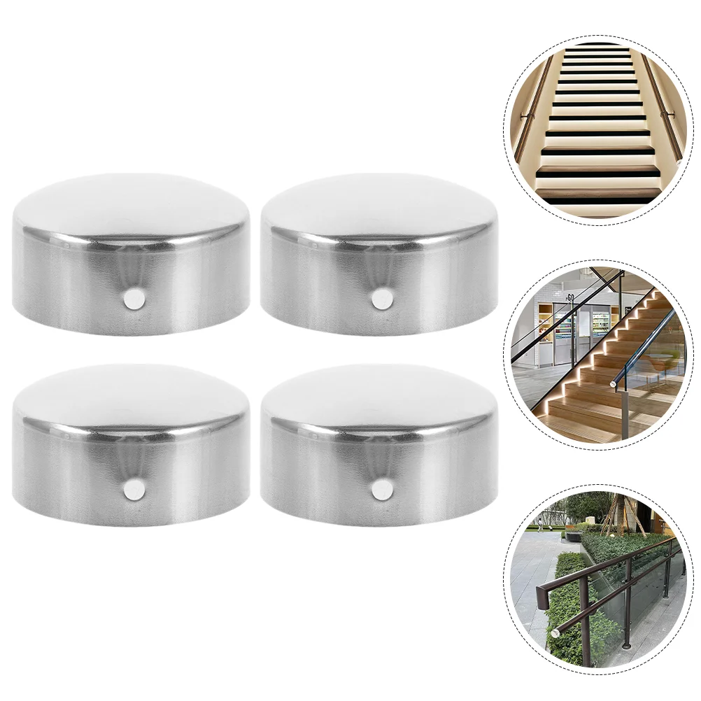 4 Pcs Stainless Steel Handrail Tube Accessories Deck Post Cap Caps for Indoor Stairs