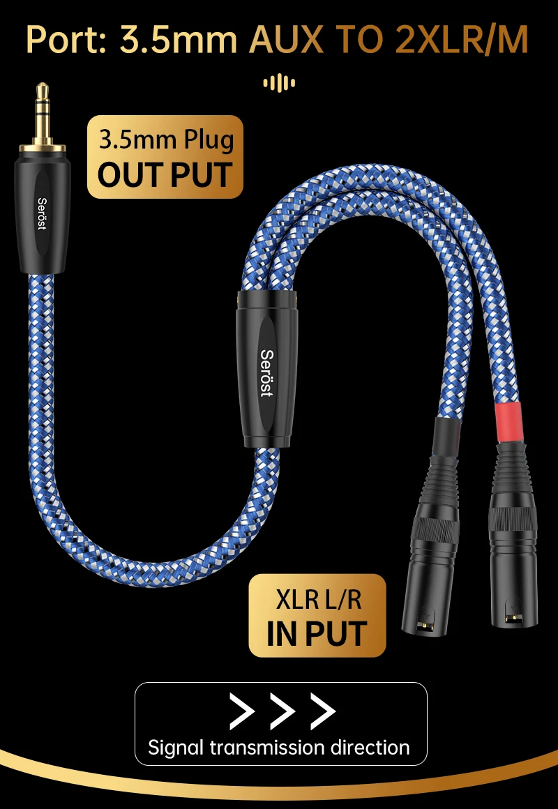Serost StarPro HiFi-Audiokabel, versilbertes OFC-Kupfer, 3,5 mm auf Dual-XLR-Stecker für Mobiltelefon, Player, Leistungsverstärker, Lautsprecher – Detail 2