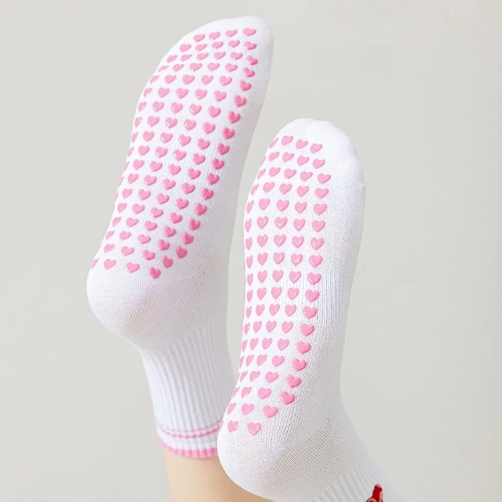 2 أزواج القلب سيليكون جورب وحيد النساء اليوغا الجوارب التطريز تنفس جوارب بيلاتيس القطن الحلو عدم الانزلاق الجوارب داخلي #5