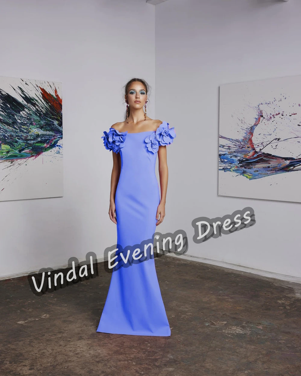 Vindal Evening Dress Off-the-shoulder Floor Length Mermaid Built-in Bra Elegant Crepe Short Sleeves Saudi Arabia For Woman 2024