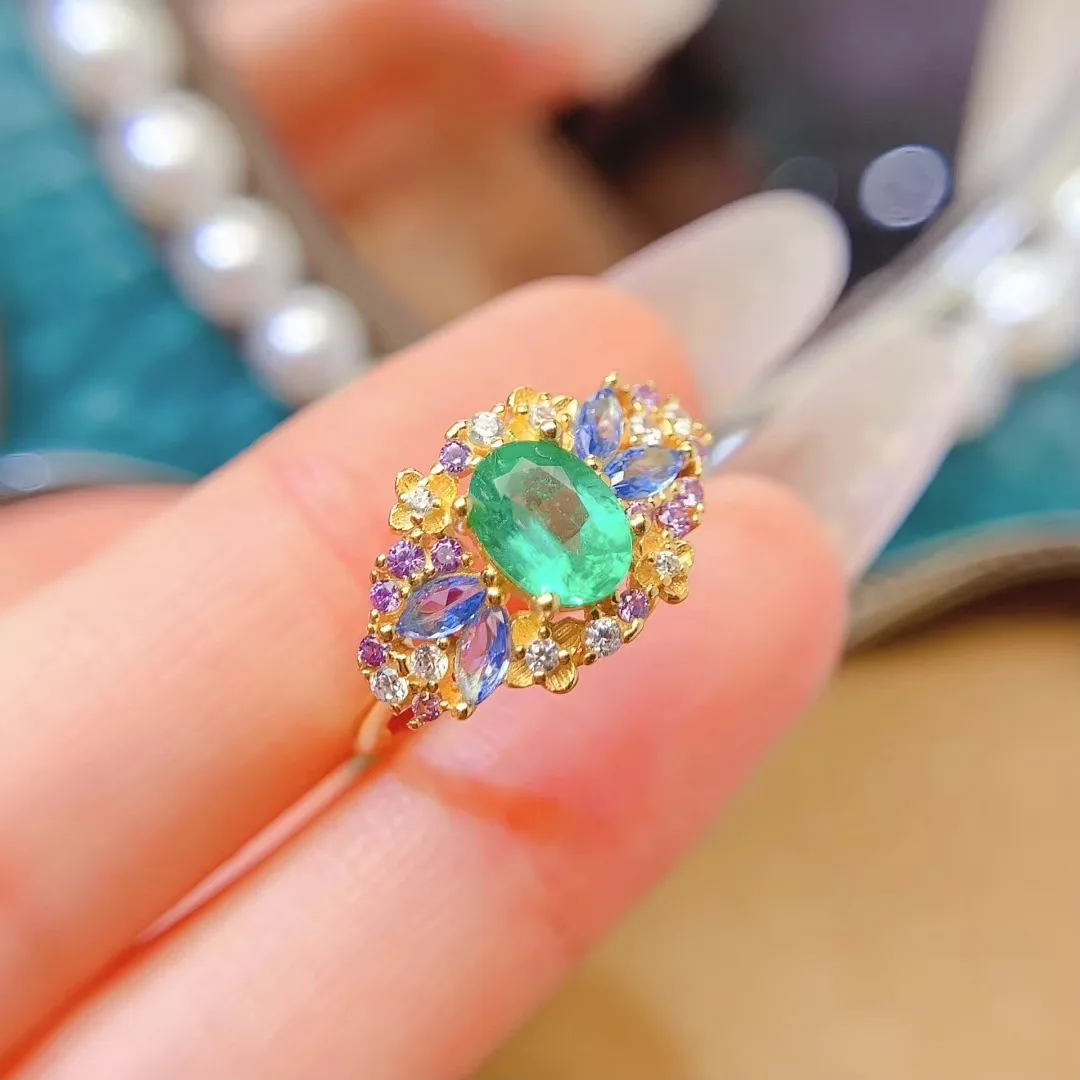 KJJEAXCMY High End Women's Ring Natural Emerald S925 Silver with  Electroplating Boasting High Clarity Full Brilliance Gift