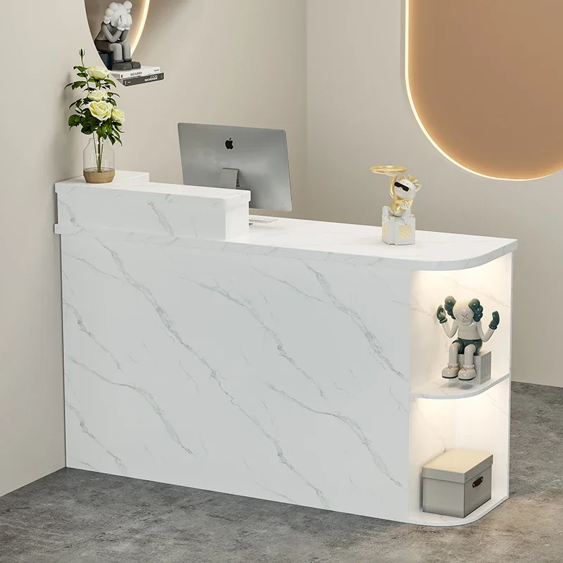 

zKAesthetic Wood Reception Desks Curved Small Corner Modern Reception Desks Minimalist Design Mostrador Commercial