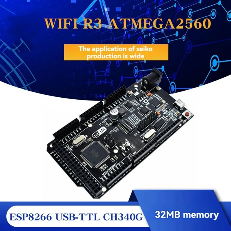 Placa de desarrollo WIFI R3 ATMEGA2560 + ESP8266 (Memoria de 32MB), USB-TTL CH340G con microcable azul de 30Cm