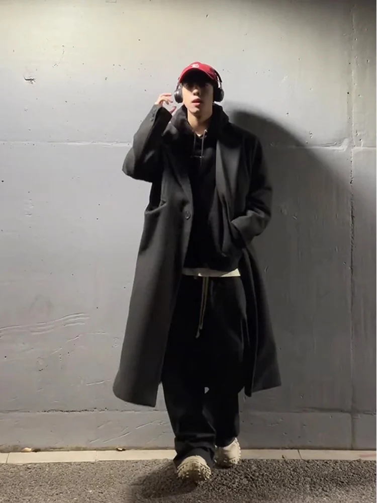 

Bla Men's Woolen Coat Autumn Winter Long Sle Korean Faion Barmanken Windbreaker Stand Fit Teenagers Casual Wear