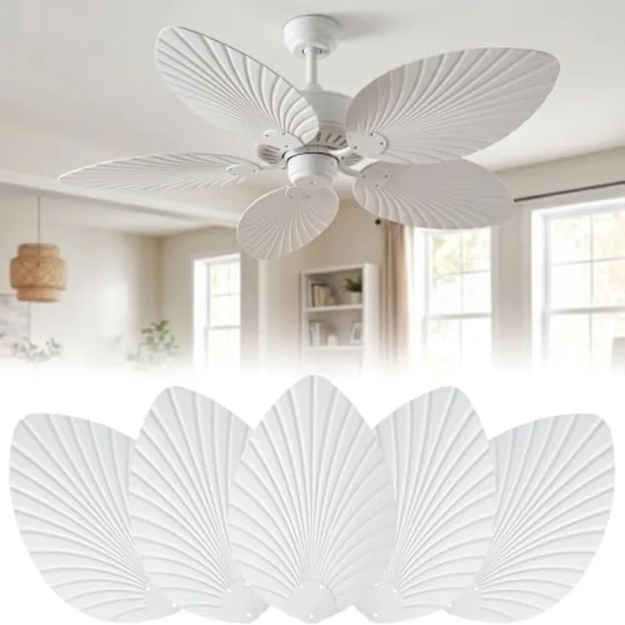 

Sintuff 5 Pcs 20 Inch Ceiling Fan Blades Replacement for 52 Inch Ceiling Fans, Palm Leaf Shaped Waterproof Replacement Blades f