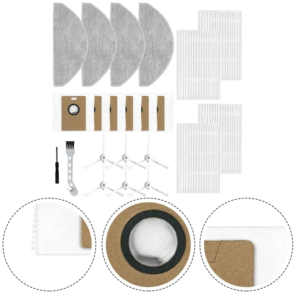 4 * filtres + 4 * chiffons de vadrouille + 6 * sacs à poussière + 6 * brosses latérales + 1 * brosse de nettoyage + 1 * tournevis pour aspirateur Narwal pour Freo S