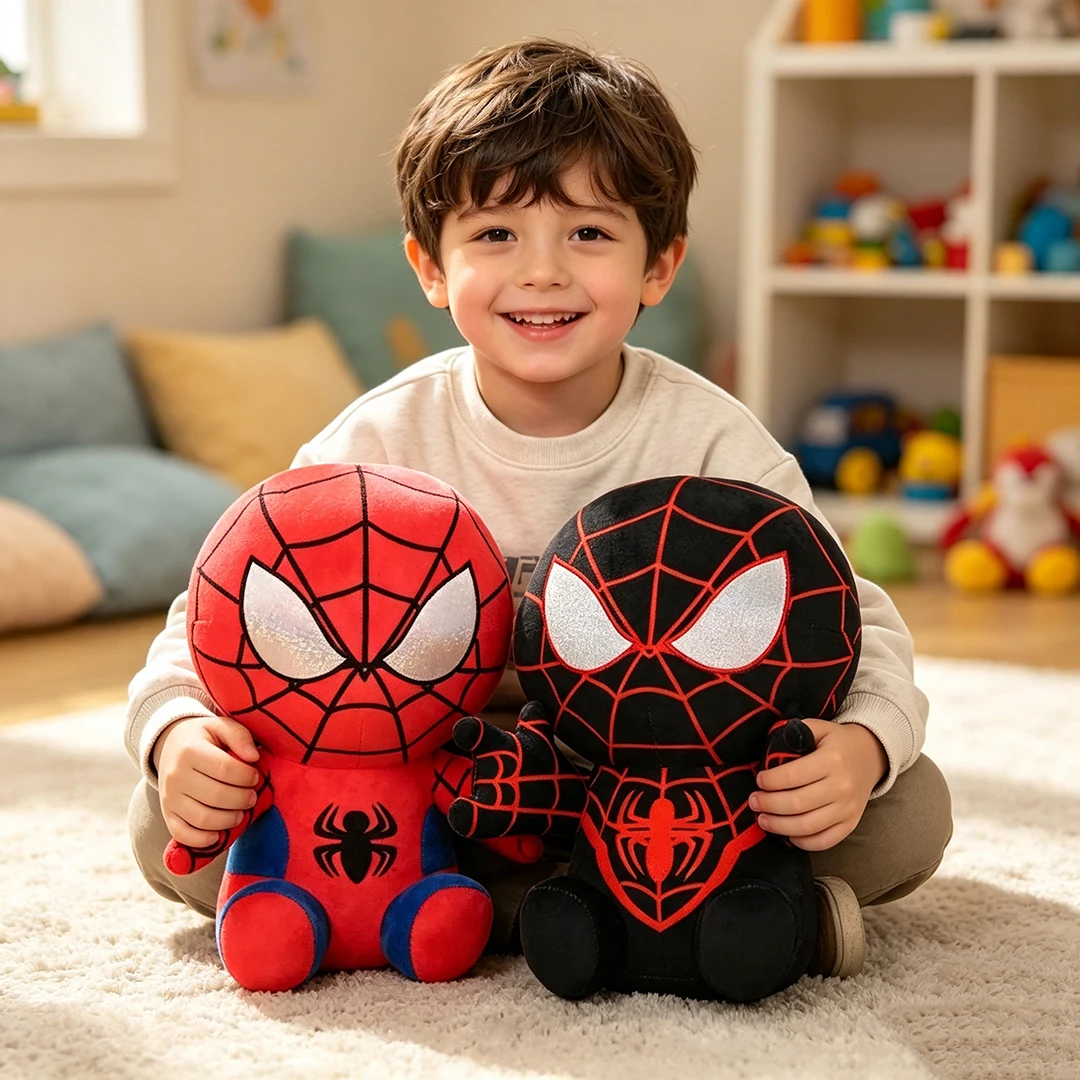 @HOT Sels Anime Spider Man Plush Doll Kawaii Cute Cartoon Red Black Stuffed Doll Home Room Decor Peluche Pillow Birthday Gift