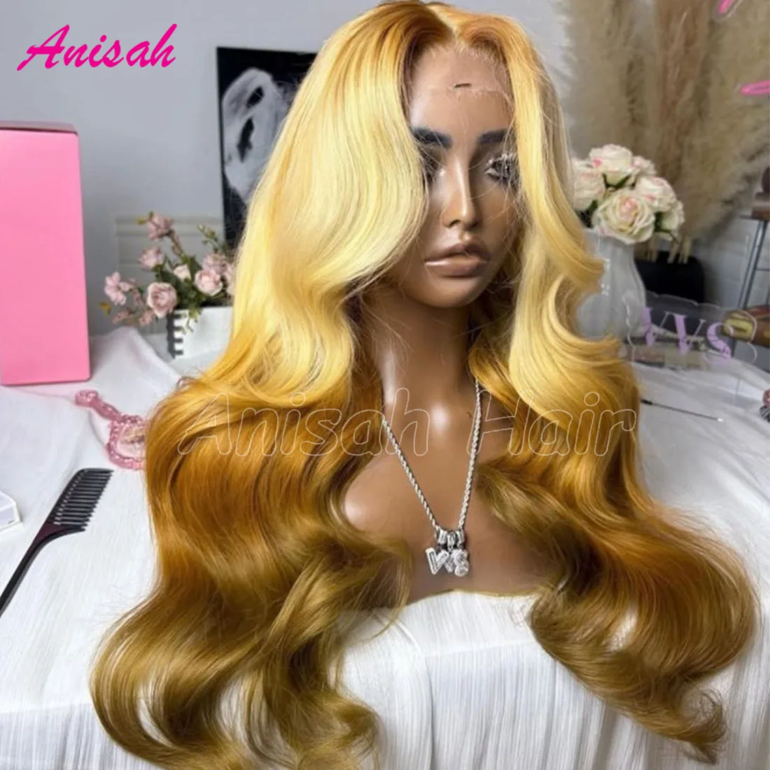 100% Virgin Hair Lace Frontal Wig Human Hair Body Wave Ombre Colored Blonde Lace Closure Glueless Wigs For Women Pre Plucked