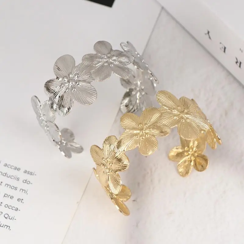 شخصية جديدة واسعة زهرة سوار افتتاح هندسية قابل للتعديل معصمه اليد مجوهرات هدية #4