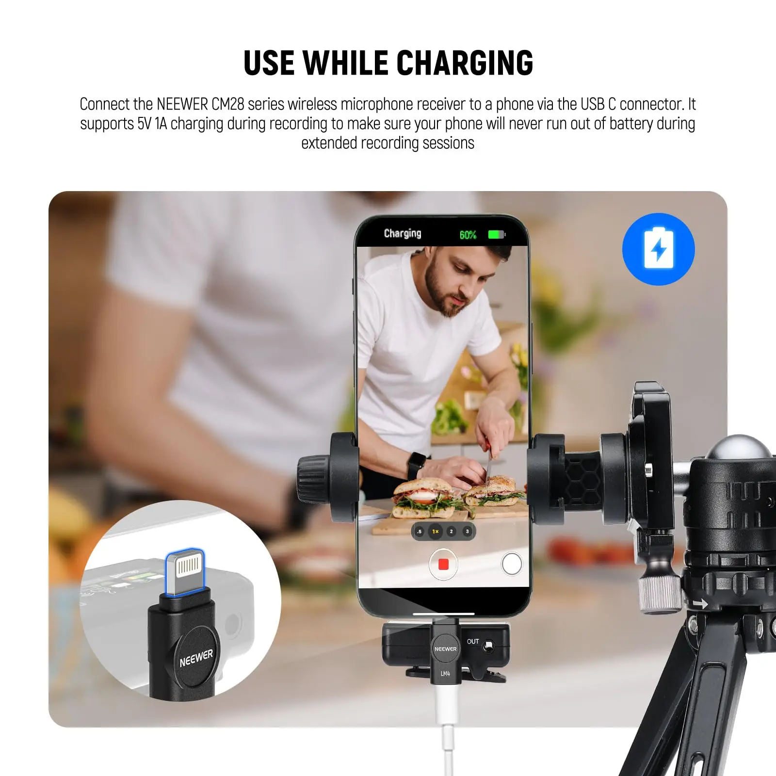 Neewer LM4 USB Type C OTG Adapter Set (2 Pack), USB C to USB C + USBC to iOS for iPhone iPad Android Phone CM28 Pro CM28 Ultra - Image 4