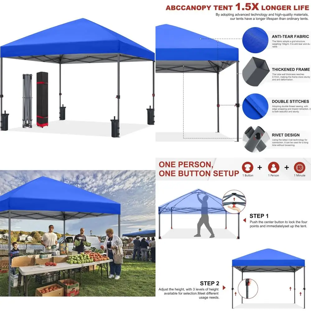 

Портативная сверхмощная палатка с навесом для патио на заднем дворе и террасы с 4 мешками с песком — королевский синий, размер 10x10, идеально подходит для заднего двора