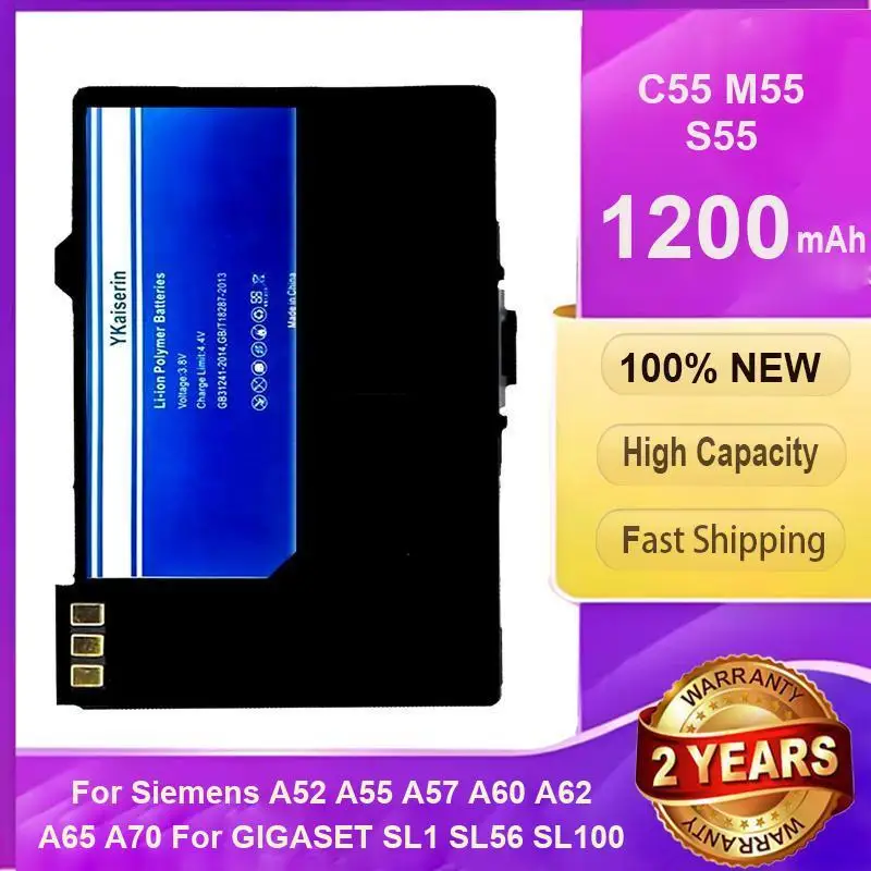 

Mobile Phone Battery 1200mAh For Siemens A52 A55 A57 A60 A62 A65 A70 C55 For Gigaset SL1 SL56 SL100 SL565 M55 S55 Eba-510