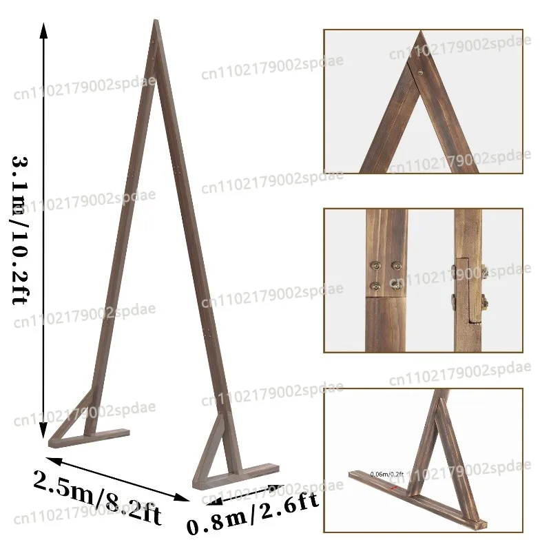 10.2FT Rustic Triangle Wedding Arch Thicken Wood Backdrop Frame Garden Wedding Ceremony Decor Stand
