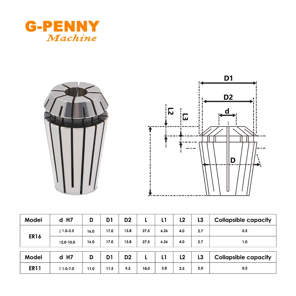 G-Penny ER11/16 Spring Collet Chuck High Accuracy 0.008mm 1,2,3,4,5,6,7,8,9,10,1/4,1/8 CNC Milling Lathe Tool spindle motor