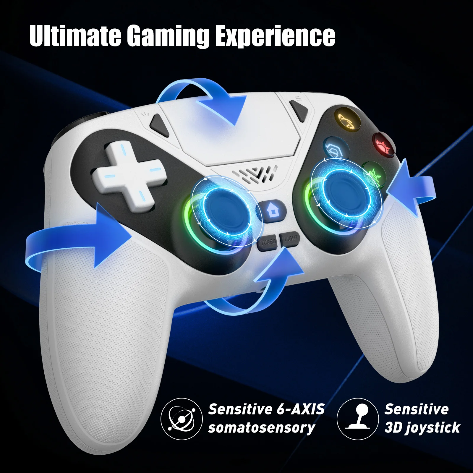 Pengontrol untuk Gamepad PS5/PC, Joystick Game dengan Lampu RGB, Trigger Efek Hall, Turbo, Getaran, Tombol Sentuh yang Dapat Diprogram