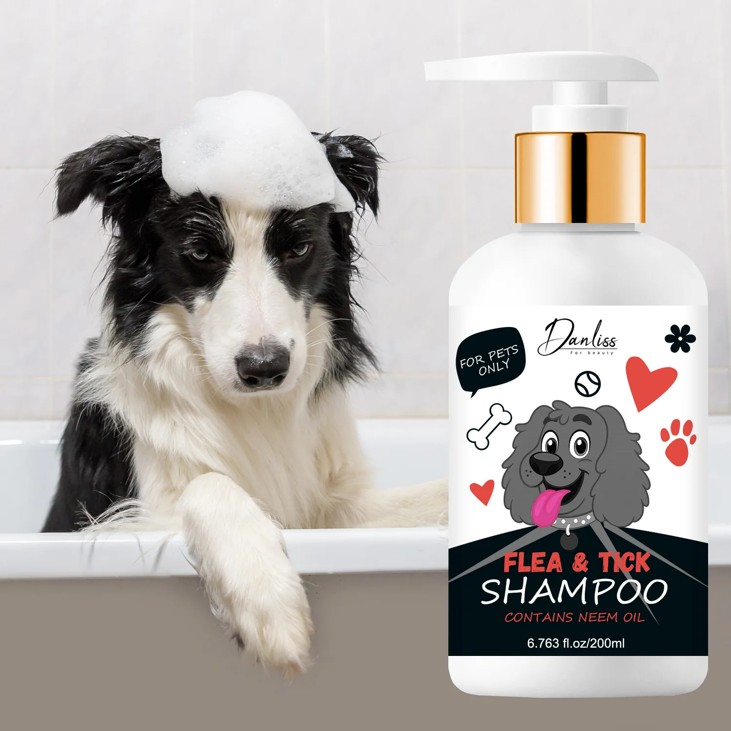 Champú Suave para el Control de Pulgas y Garrapatas para Mascotas | Aceite de Neem Enriquecido, Limpia Profundamente y Cuida la Piel y el Pelaje de tu Perro