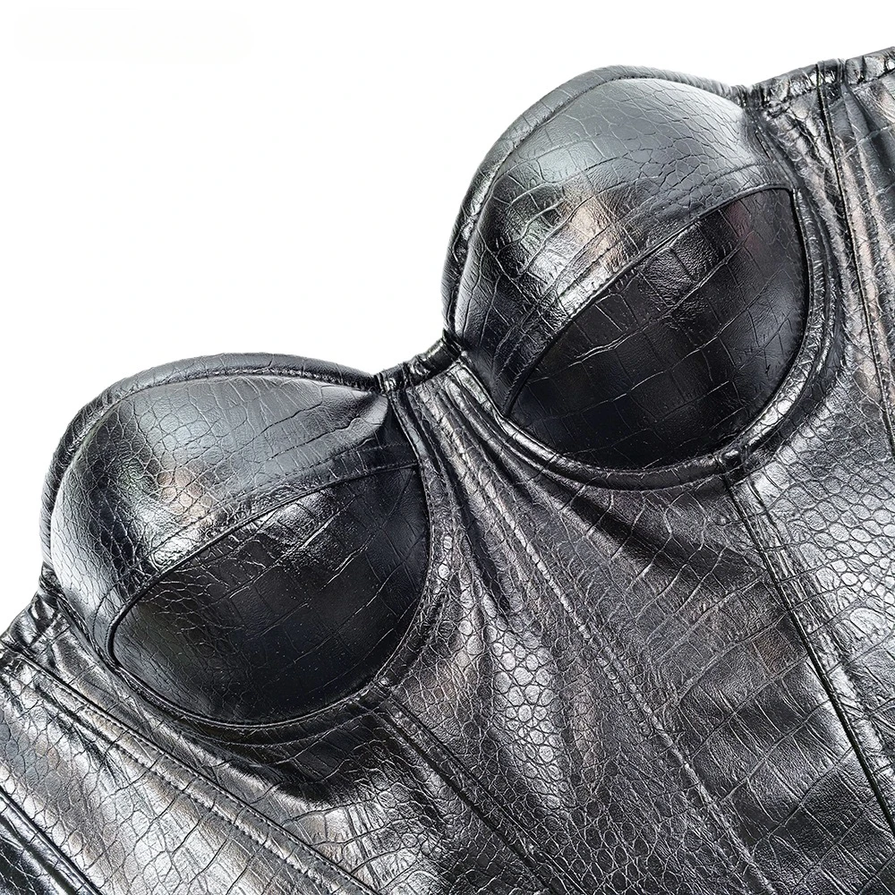 التمساح نمط بولي Leather الجلود مشد تانك القمم سستة Y2k ملابس النساء مثير تشكيل الكورسيهات شيك سليم الرسن سترة الصيف بروتيل #4