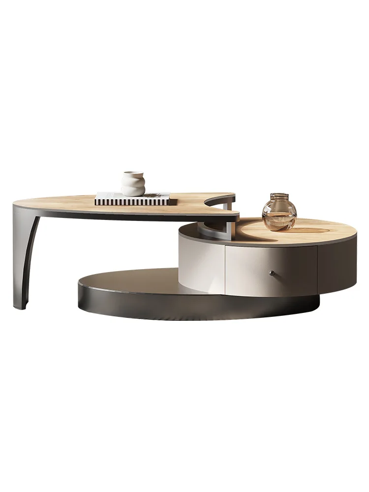 

Rock slab coffee table light luxury modern small apartment movable Deli Feng home living room coffee table