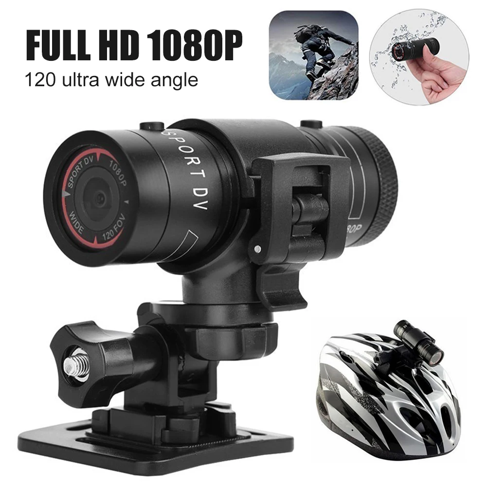 F9 Mini Action Camera HD 1080P Motorcycle Bicycle Helmet Sport Camera Video Recorder 120° Wide Angle Waterproof Outdoor Recorder