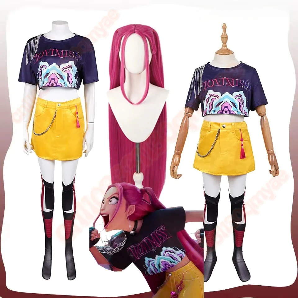 

Adult Kids Cosplay Mira Costume Demon Cartoon Hunter KPop Women Girls Disguise Shirt Skirt Socks Wig Halloween Carnival Suit