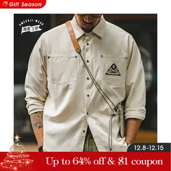 Maden Men Tooling 100% Cotton Indian Totem Shirt Japan Retro Sleeve Patchwork Pocket Turn-down Collar Single-breasted Clothing