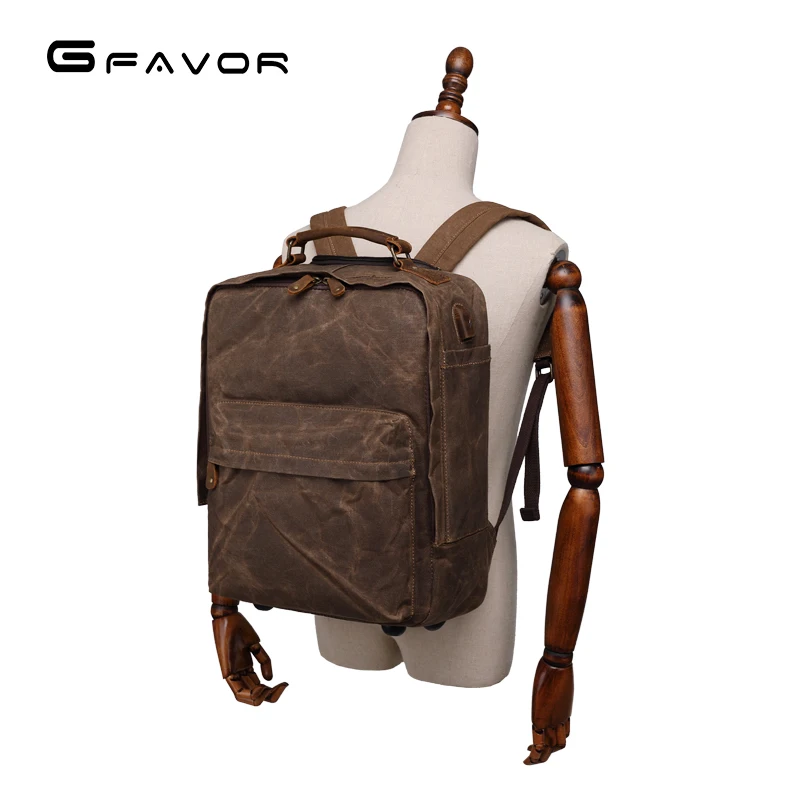 High quality waxed weekender leather luggage trolly travel canvas duffle trolley bag for travelling