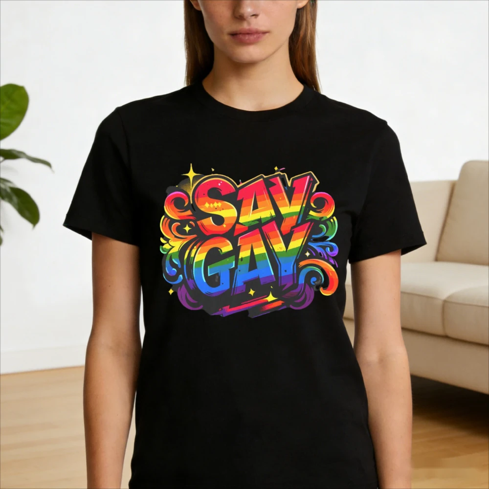 

Say Gay Protest Shirt Social Justice LGBTQ Tee Men Women Cotton Tops Queer Lesbian Bisexual Trans Apparel Pride Month Streetwear