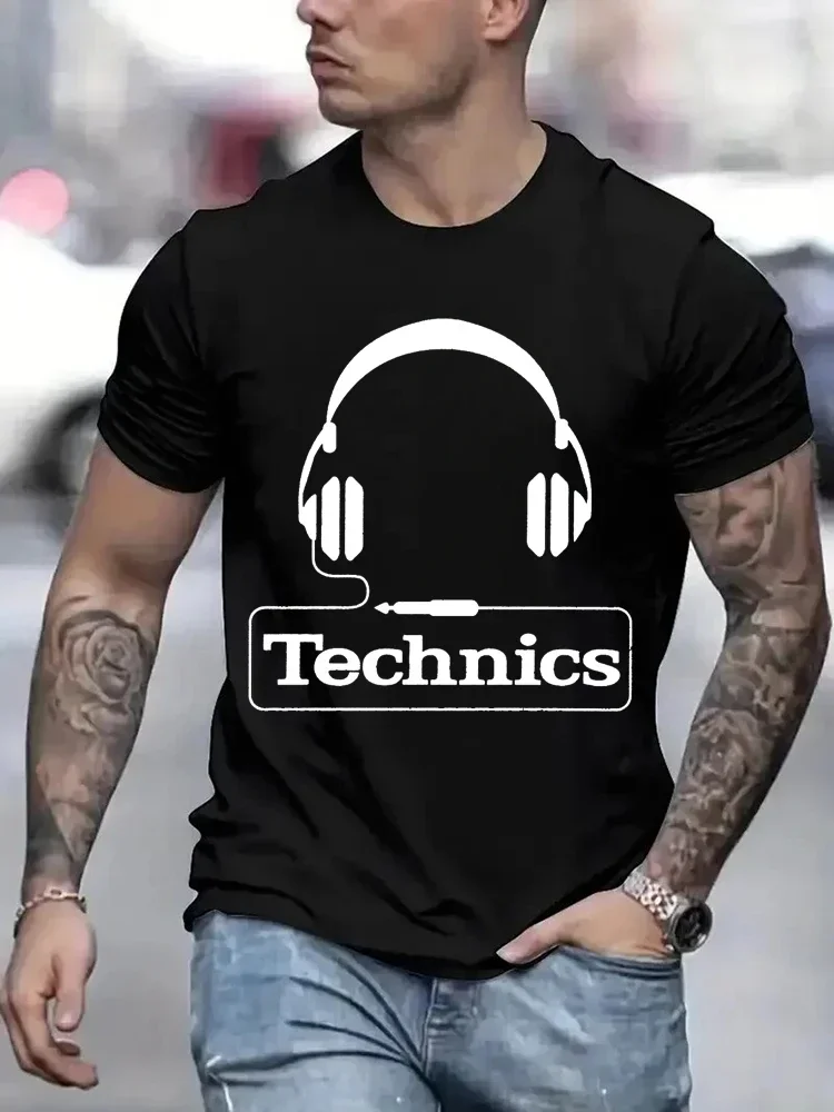 

2025 new model Technics Headphone Print T Shirts Men Harajuku Fashion T Shirt Summer Short Sleeve T-shirts Trendy Loose DJ Tee T