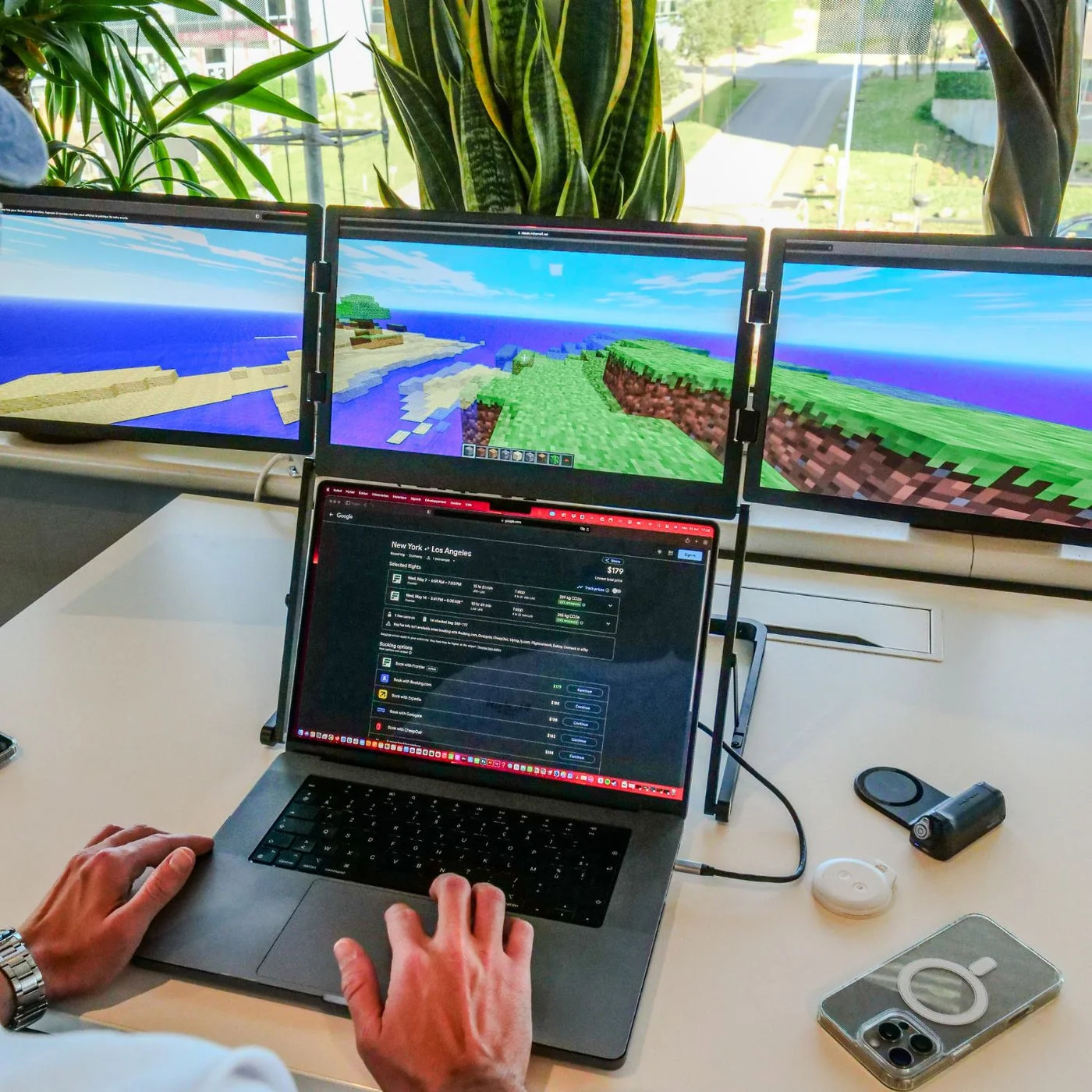 Dreifachbildschirm-Monitor 15,6 Zoll FHD 1080P tragbarer Reisemonitor für Laptops, ultraschlank extern für Laptop PC Mac Phone PS5 Pro