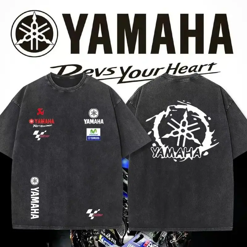 

Yamaha Washed T-Shirt Men's Tee Clothing Cotton Boys Motorcycle Short Sleeve T-Shirt Top Washed Gym Fitness Summer New 2025