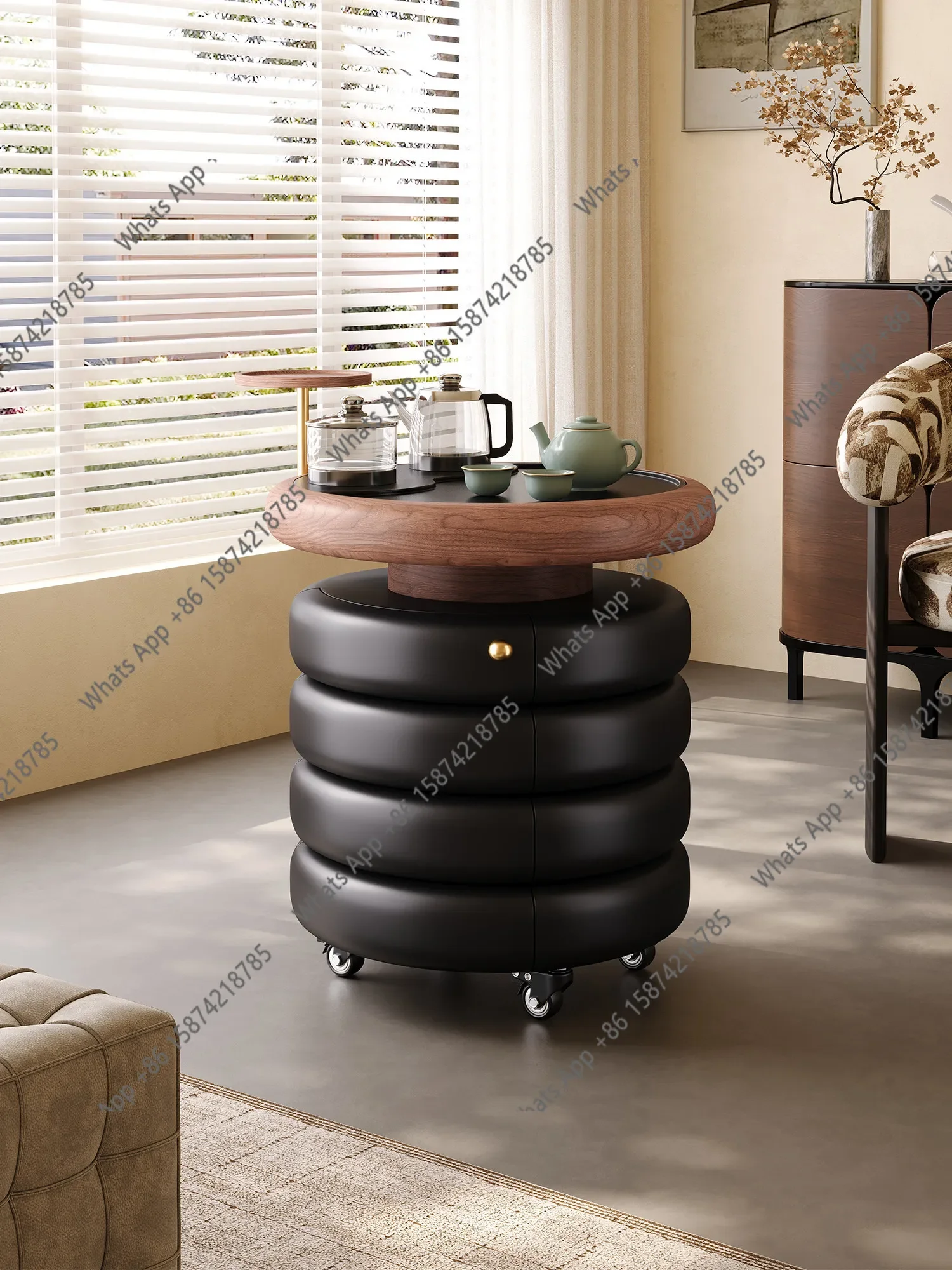 New Creative Tea Table Living Room Movable Tea Table Medieval Style Round Intelligent Boiling Integrated Tea Table X