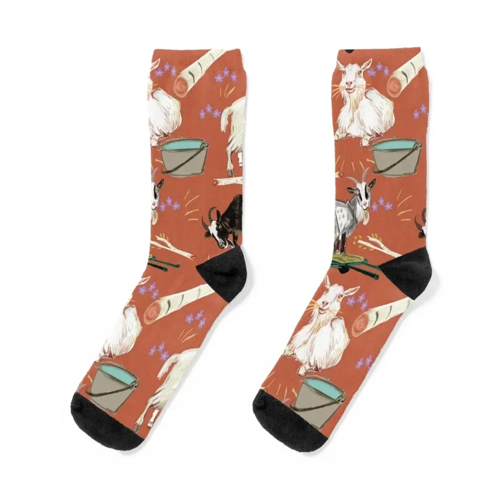

Goat pattern in orange brown Socks shoes golf retro Socks For Girls Men's