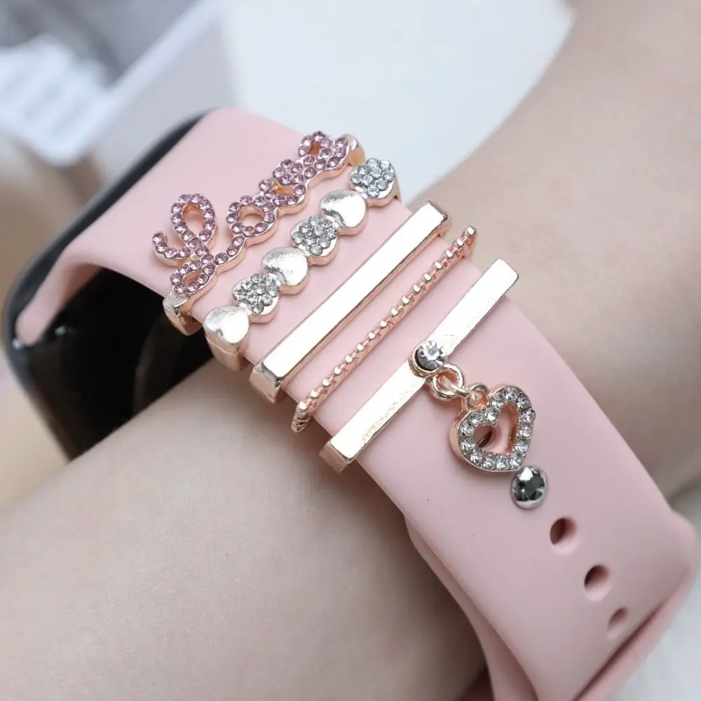 New Heart Charms Decoration Ring For Apple Diamond Watch Band Ornament For iwatch Bracelet Silicone Strap Jewelry Accessories