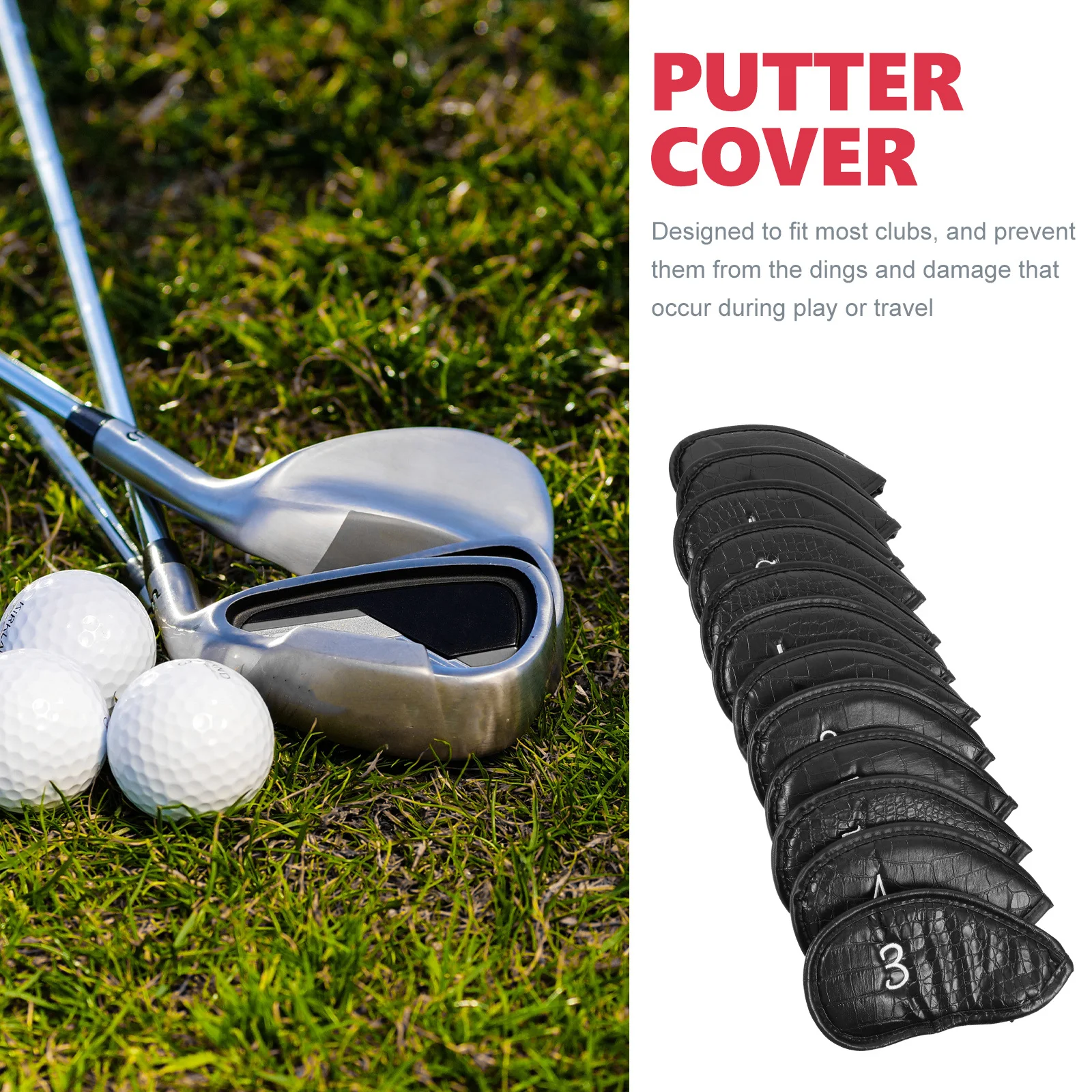

12Pcs Premium PU Golf Club Covers Heavy-Duty Breathable Protective Head Covers for Drivers Irons Putters Fits All Major Brands