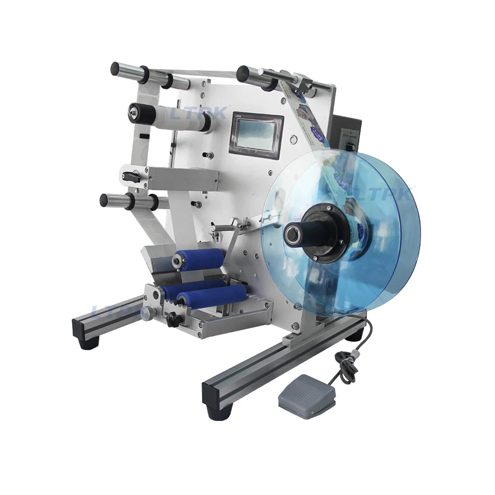 

Lt-Sl130 Semi-Auto Ronde Fles Etiketteermachine Label Ronde Fles Met 2 Labels Glazen Plastic Fles Sticker Printer Machine