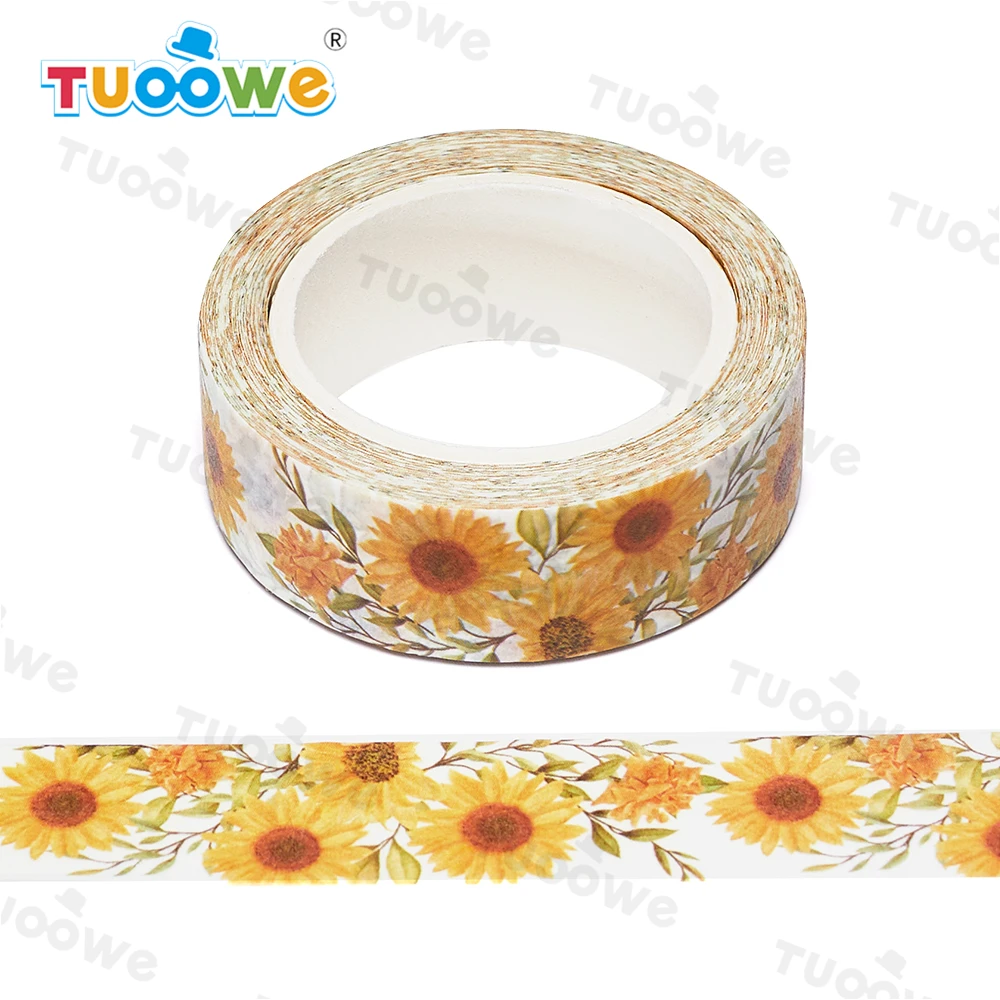 2022 NEW 1PC 15mm x 10m Romantic Floral Sunflower Seamless Scrapbook Paper Masking Adhesive Washi Tape washi tape designer mask