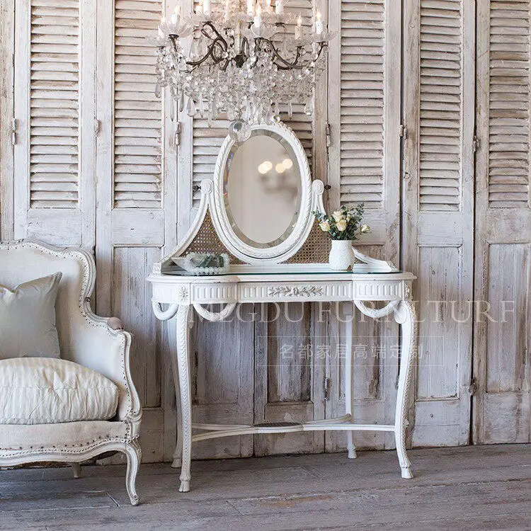 AA antique solid wood carving flower dressing table is old, high-end and simple