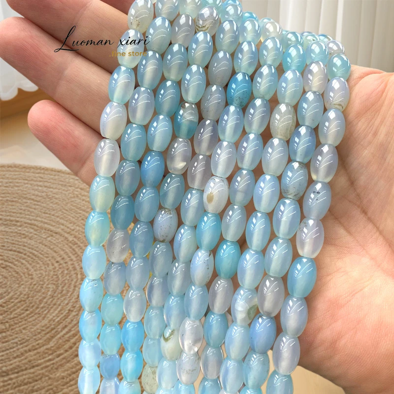 

8x12mm Oval Shape Natural Stone Sky Blue Lace Agate Onyx Loose Spacer Beads for Jewelry Making Diy Bracelet Charms Accessories