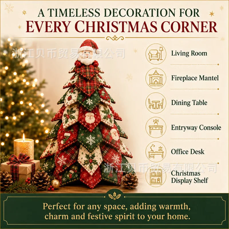 DIY Quilted Christmas Tree Kit, Plush Fabric Patchwork 3D Layered, Xmas Decoration Handmade Ornament Home, Tabletop Holiday Gift