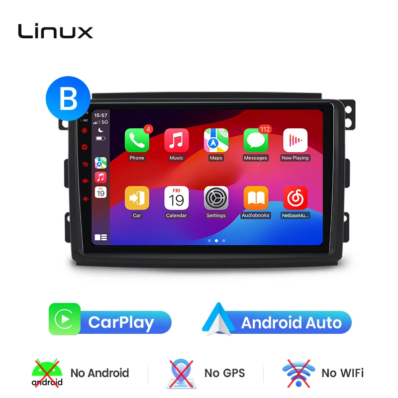 Junsun draadloze CarPlay Android Auto autoradio voor Smart Fortwo (W451) 2007-2014 met ingebouwde koelventilator, Android GPS navigatie, multimediaspeler, WiFi, DSP, RDS, BT, SWC, IPS touchscreen,