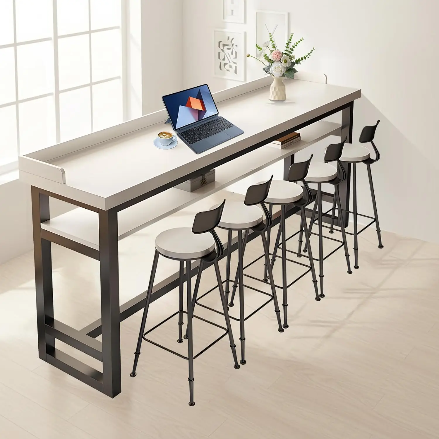 

Барный стол из массива дерева на заказ, узкий, с местом для хранения, в индустриальном стиле, высокий, для кухни, ресторана, кафе, индивидуальный заказ